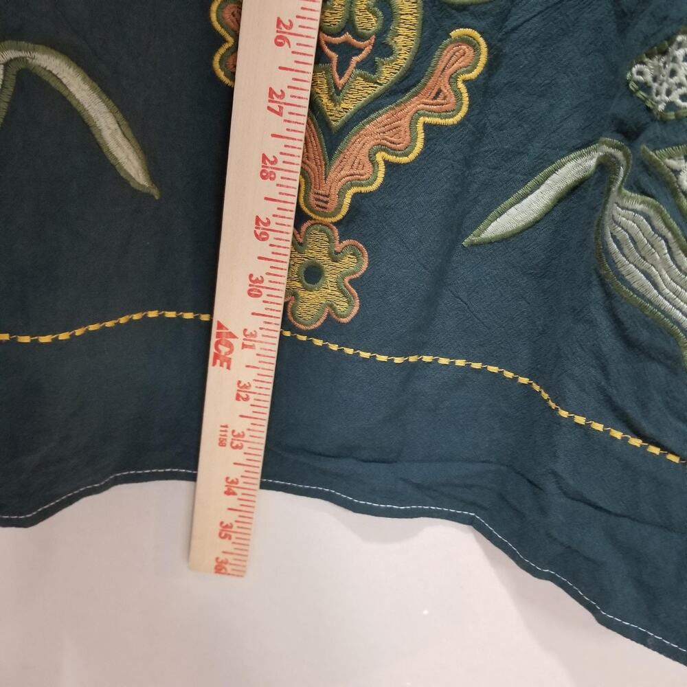JOIEMONT Kaftan Dress Womens Medium Green Embroidered Floral Boho V Neck NEW - Picture 7 of 8